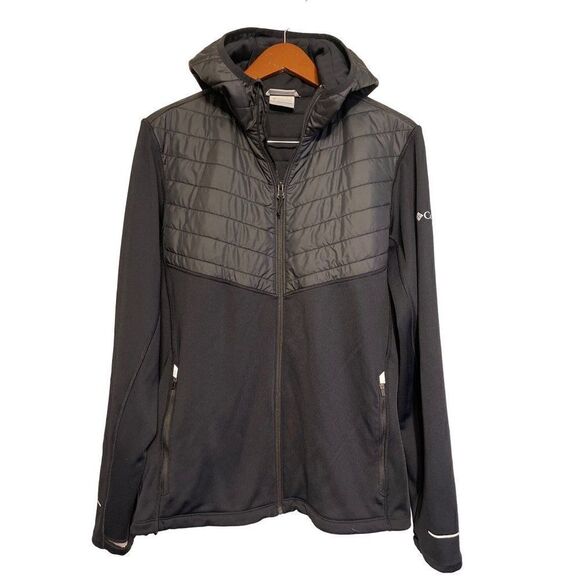 COLUMBIA Black Hooded Sports Jacket with Thumbholes Size Med - Picture 1 of 15